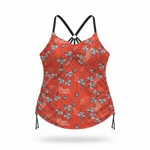 Maacie Maternity Tankini Top Size XL Red Floral Ruched Swimsuit Racerback EUC